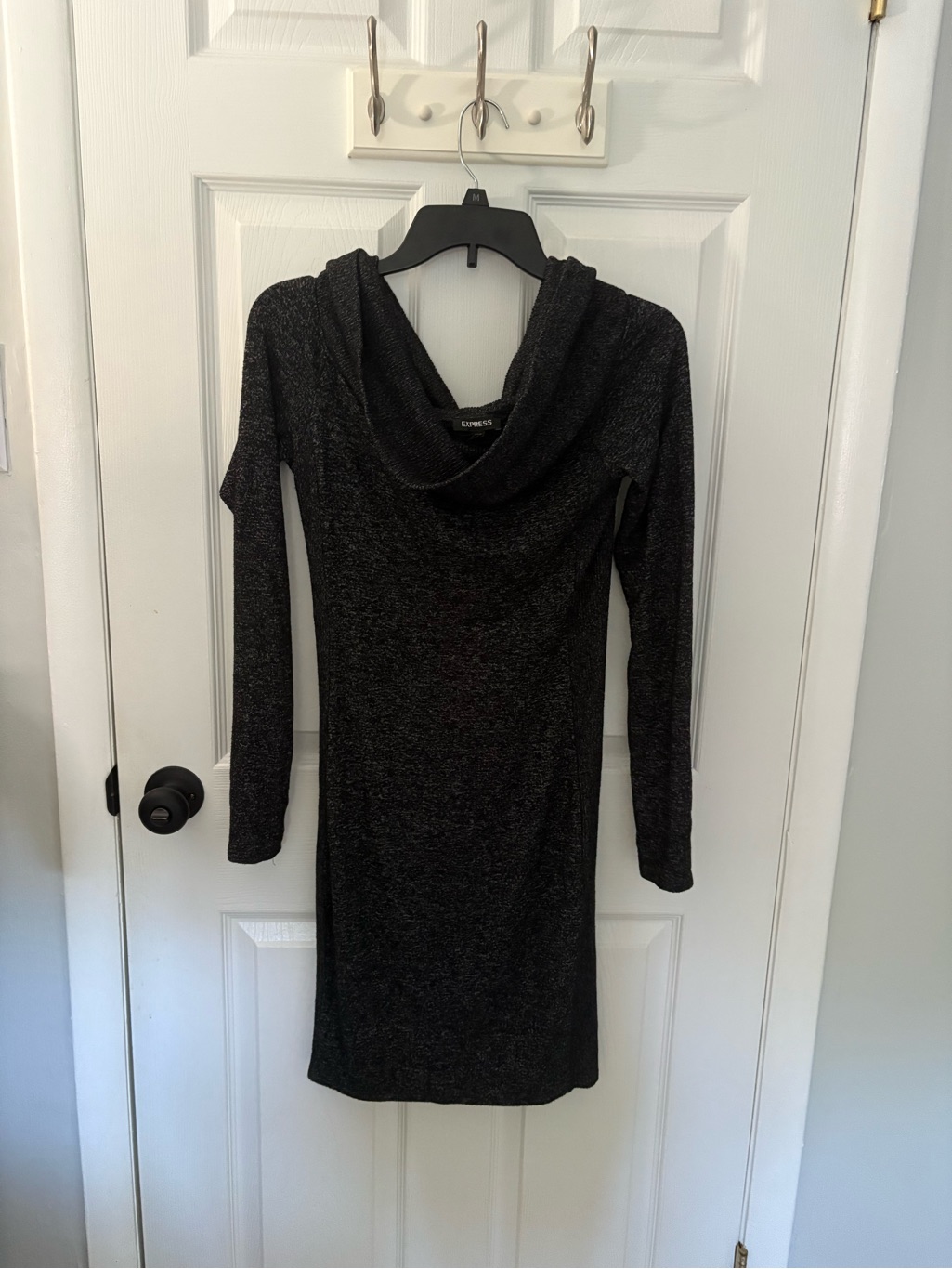 Express Metallic Knit Cowl Neck Top - Black